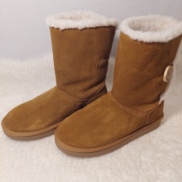 Koolaburra by UGG Women’s Tan Suede Shearling Boots Fur Lined Mid Calf Size 6 - Picture 2 of 9